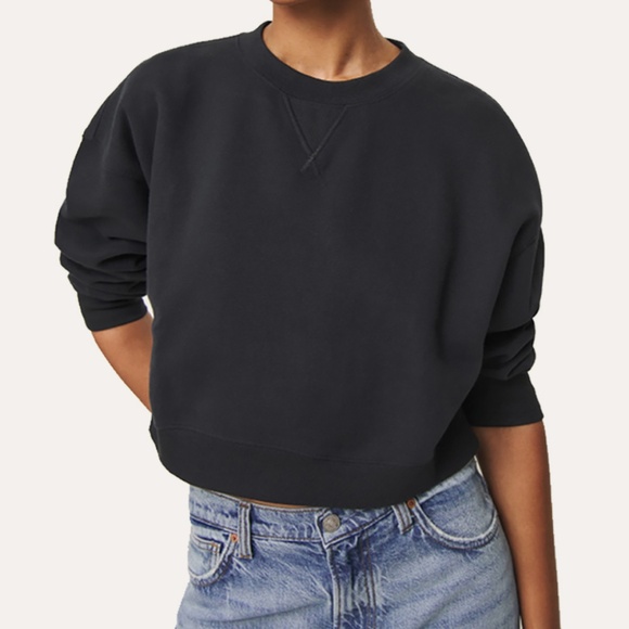Reformation Grace Cropped Vintage Oversized Crewneck Sweatshirt Black Sz XS - Picture 1 of 9